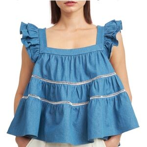 En Saison Women's Tara Chambray Square-Neck Swing Top